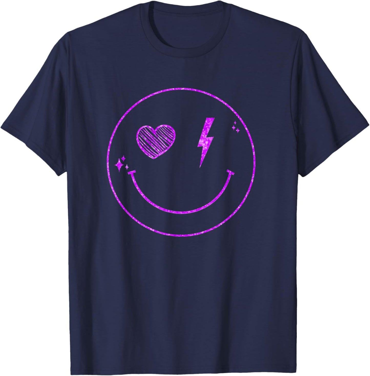 Purple Heart Lightening Smile Purple Color Graphic T-Shirt - T-Shirt | Navy