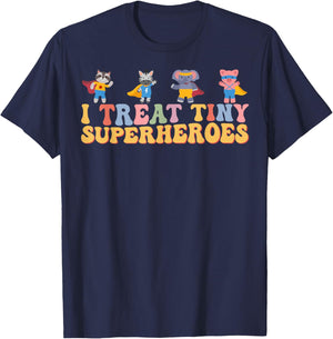 I Treat Tiny Superheroes Pediatric Nurse Superhero Animals T-Shirt - T-Shirt | Navy