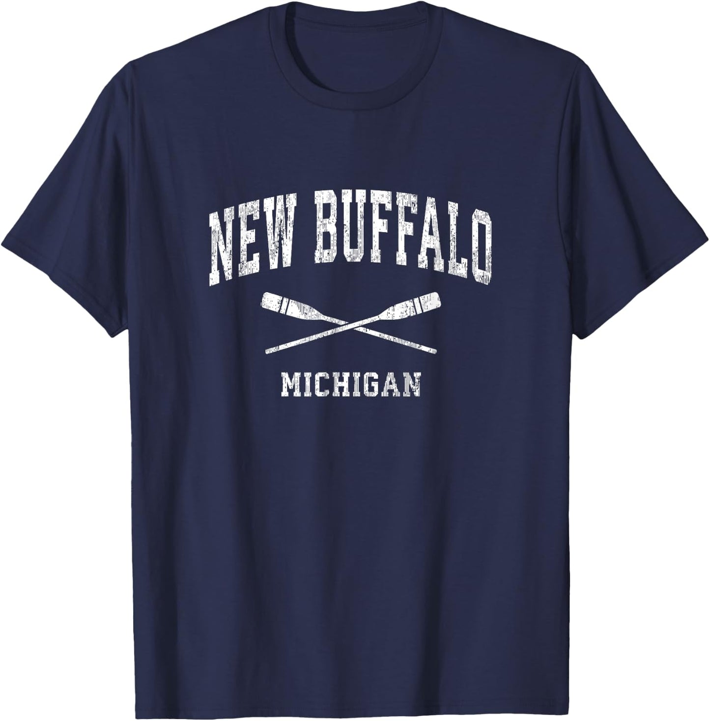New Buffalo Michigan Vintage Nautical Paddles Sports Oars T-Shirt - T-Shirt | Navy