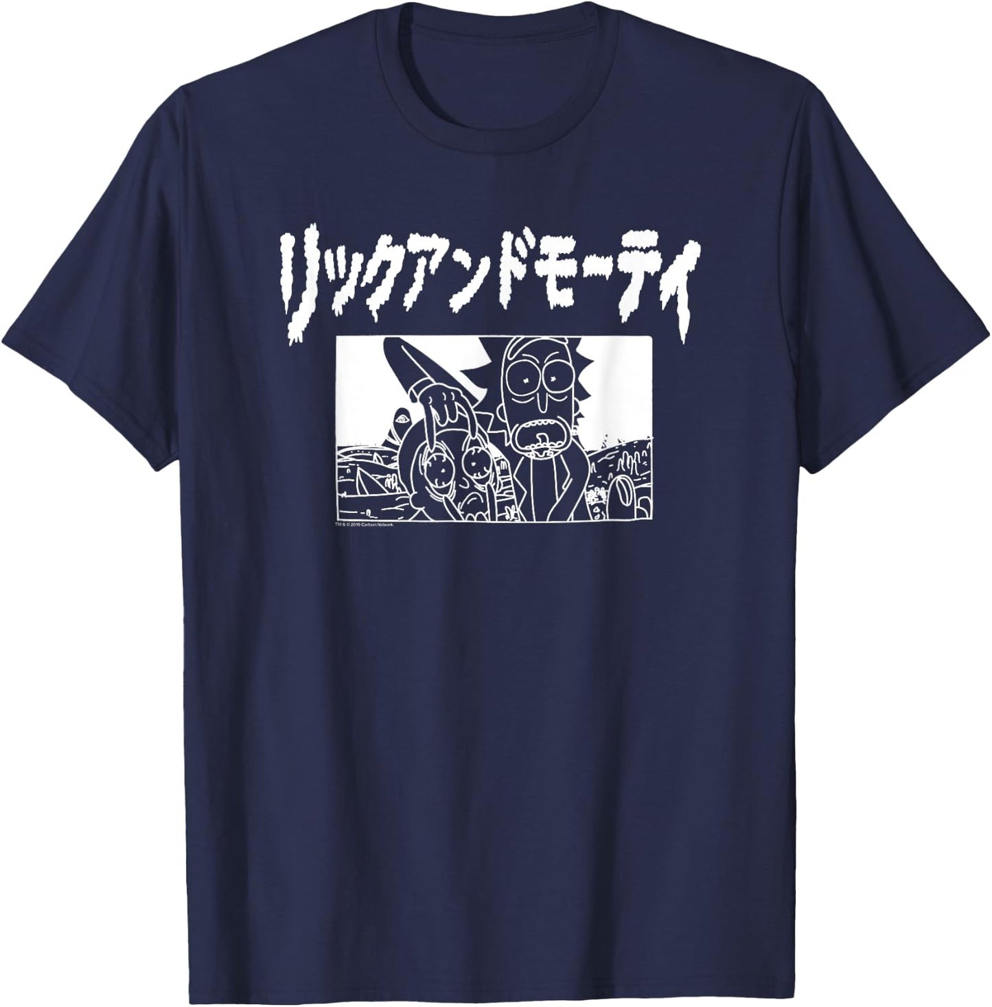 Rick and Morty White Japanese Logo T-Shirt - T-Shirt | Navy