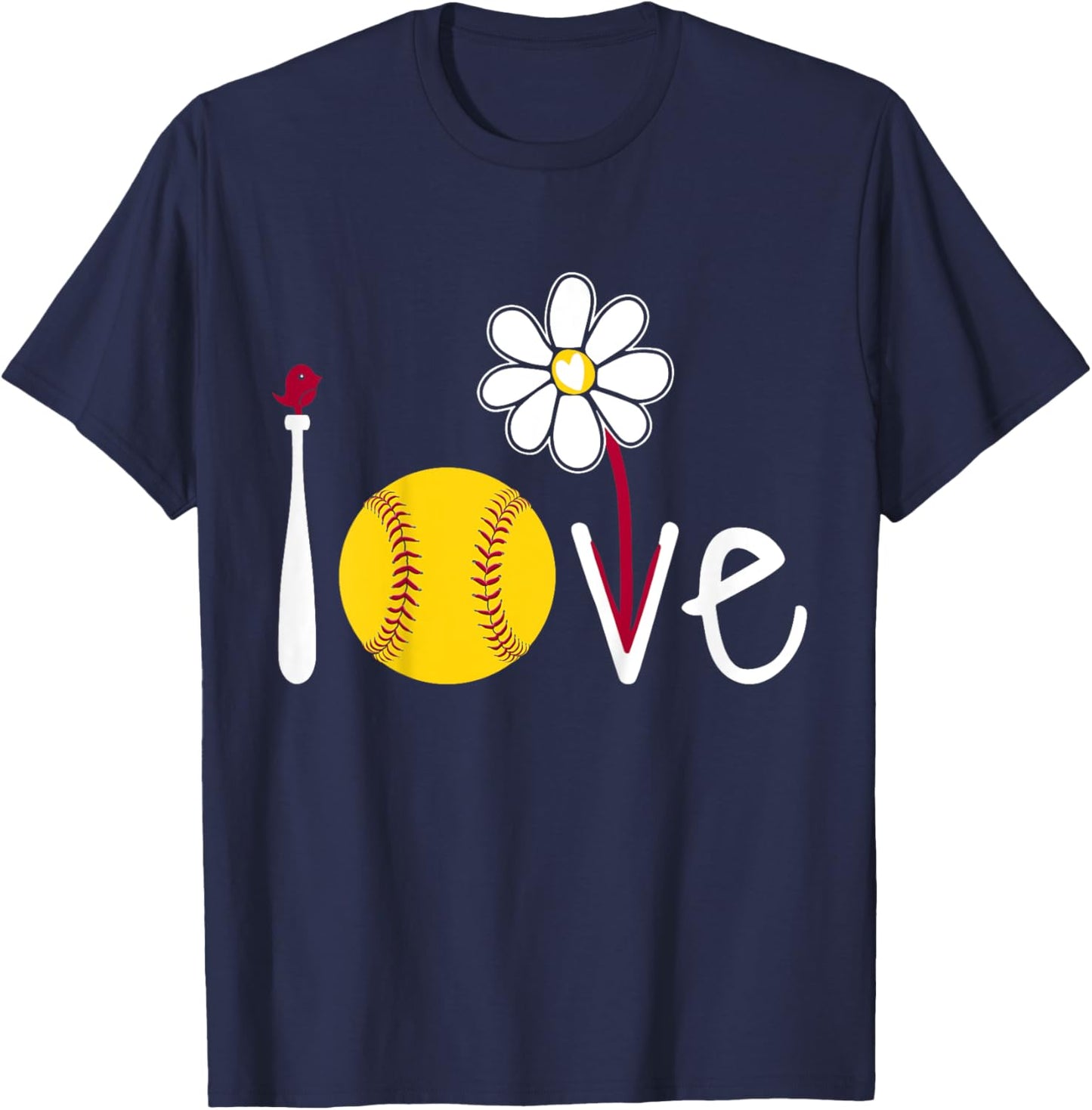 Kids Softball-Shirt Teen Girl Youth Cute I Love Softball Flowers T-Shirt - T-Shirt | Navy