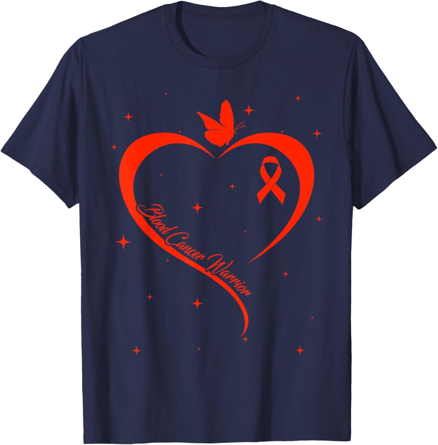 Blood Cancer Warrior Heart Red Ribbon Fighter Support Squad T-Shirt - T-Shirt | Navy