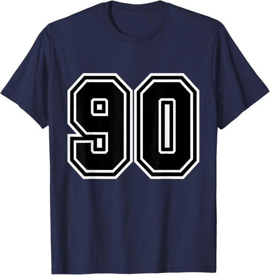 Number 90 White Black Varsity T-Shirt - T-Shirt | Navy