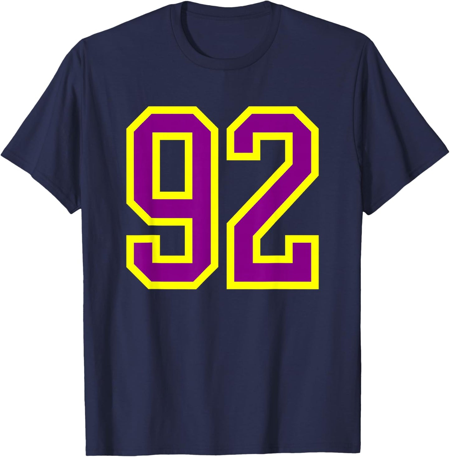 Purple Yellow Sports Team Number 92 T-Shirt - T-Shirt | Navy