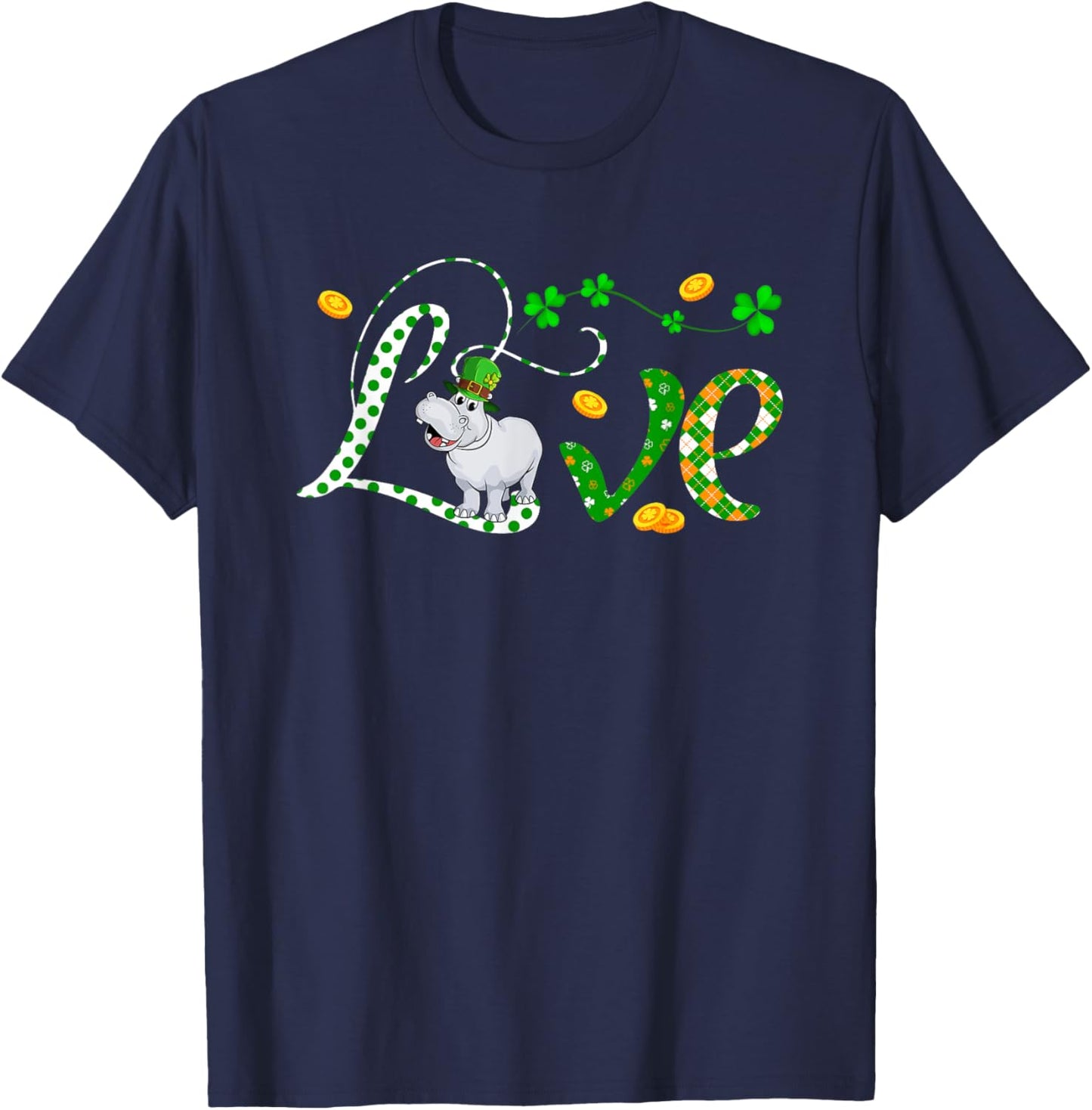 LOVE St. Patrick's Day Hippo Costume Clovers Lover Kids T-Shirt - T-Shirt | Navy