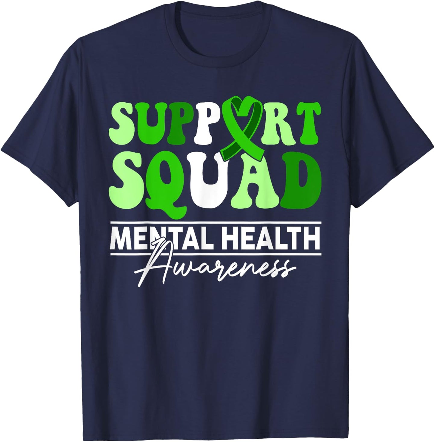 Support Squad Sunflower Hair Mental Health Awareness T-Shirt - T-Shirt | Navy