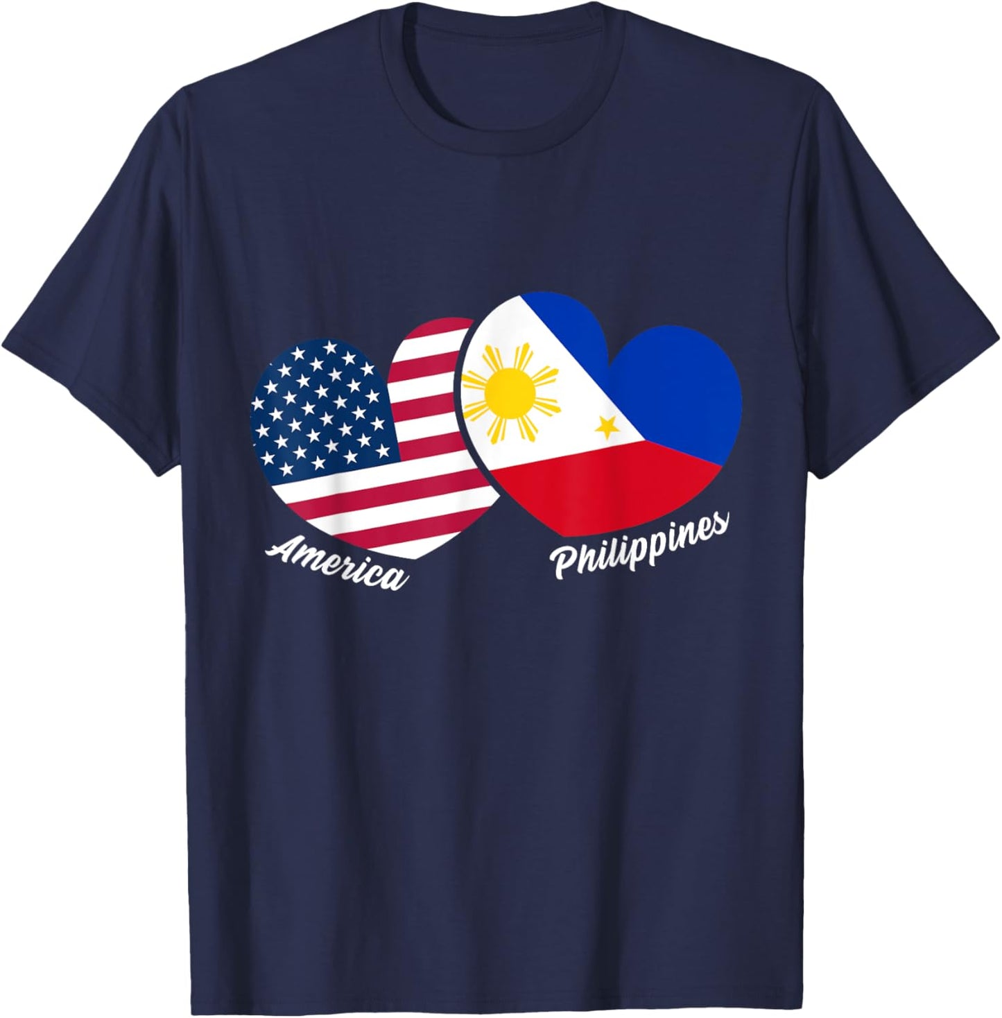 America Philippines Flag Heart American Filipino Pinoy T-Shirt - T-Shirt | Navy