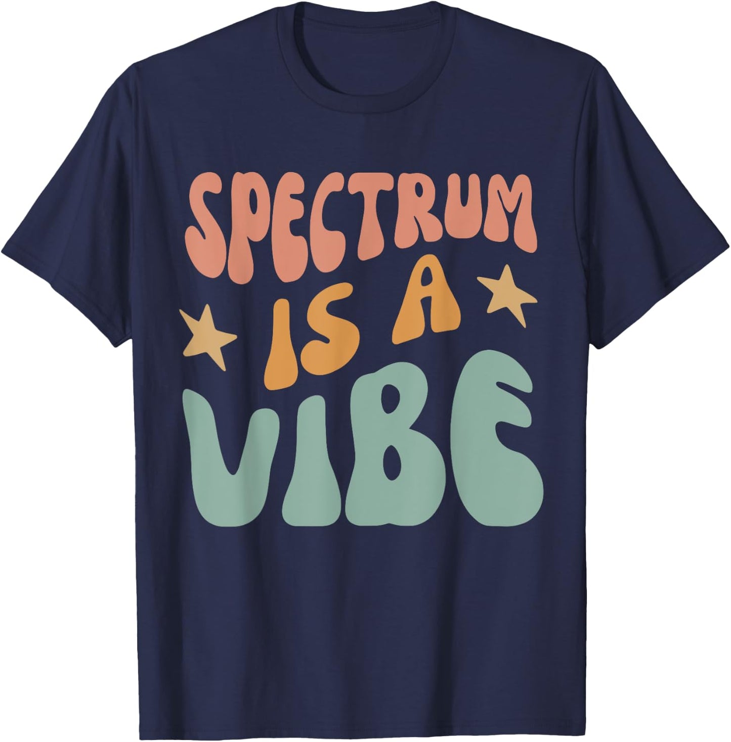 Spectrum Is A Vibe Black Small Modern Classic Short Sleeve Polyester 100% Cotton Blend All Seasons Family, All Ages T-Shirt - T-Shirt | Navy