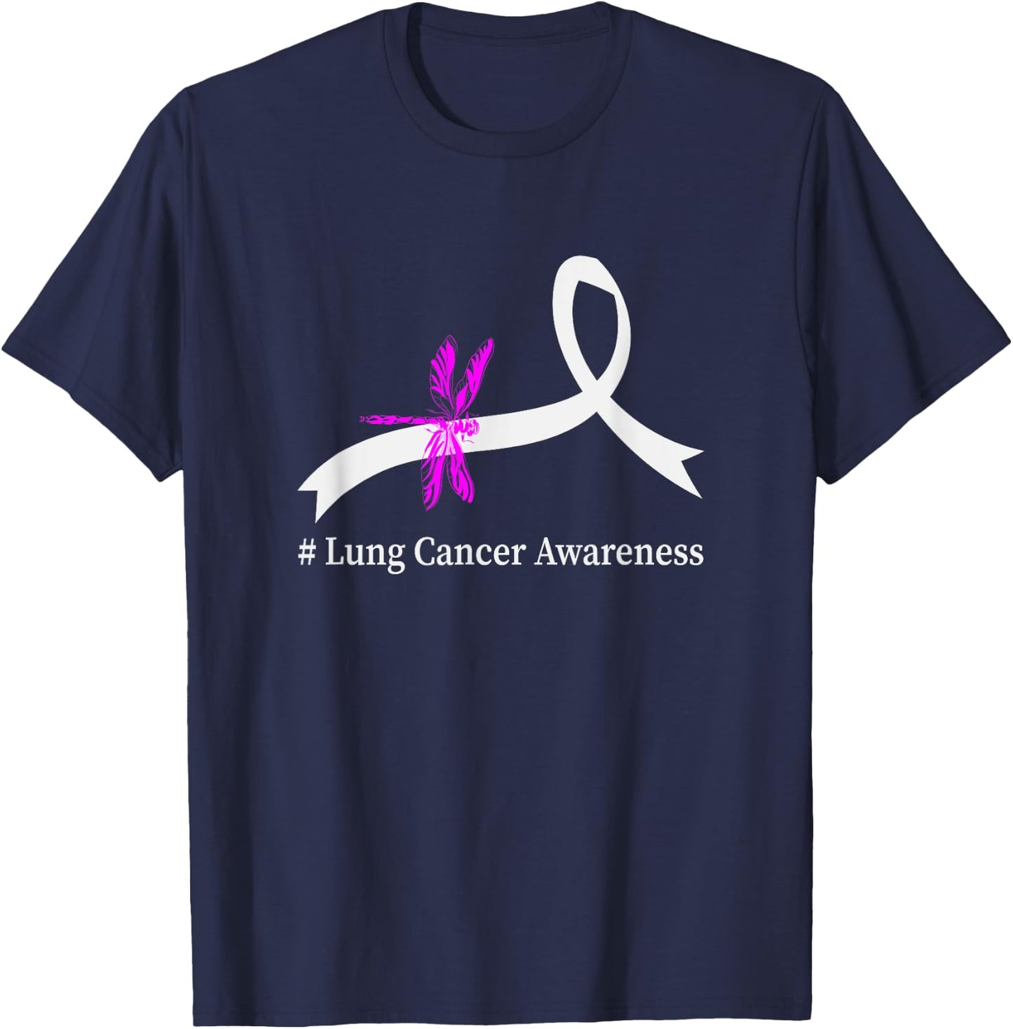 White Ribbon Gift Lung Cancer Awareness -Adults Black Modern Awareness T-Shirt - T-Shirt | Navy