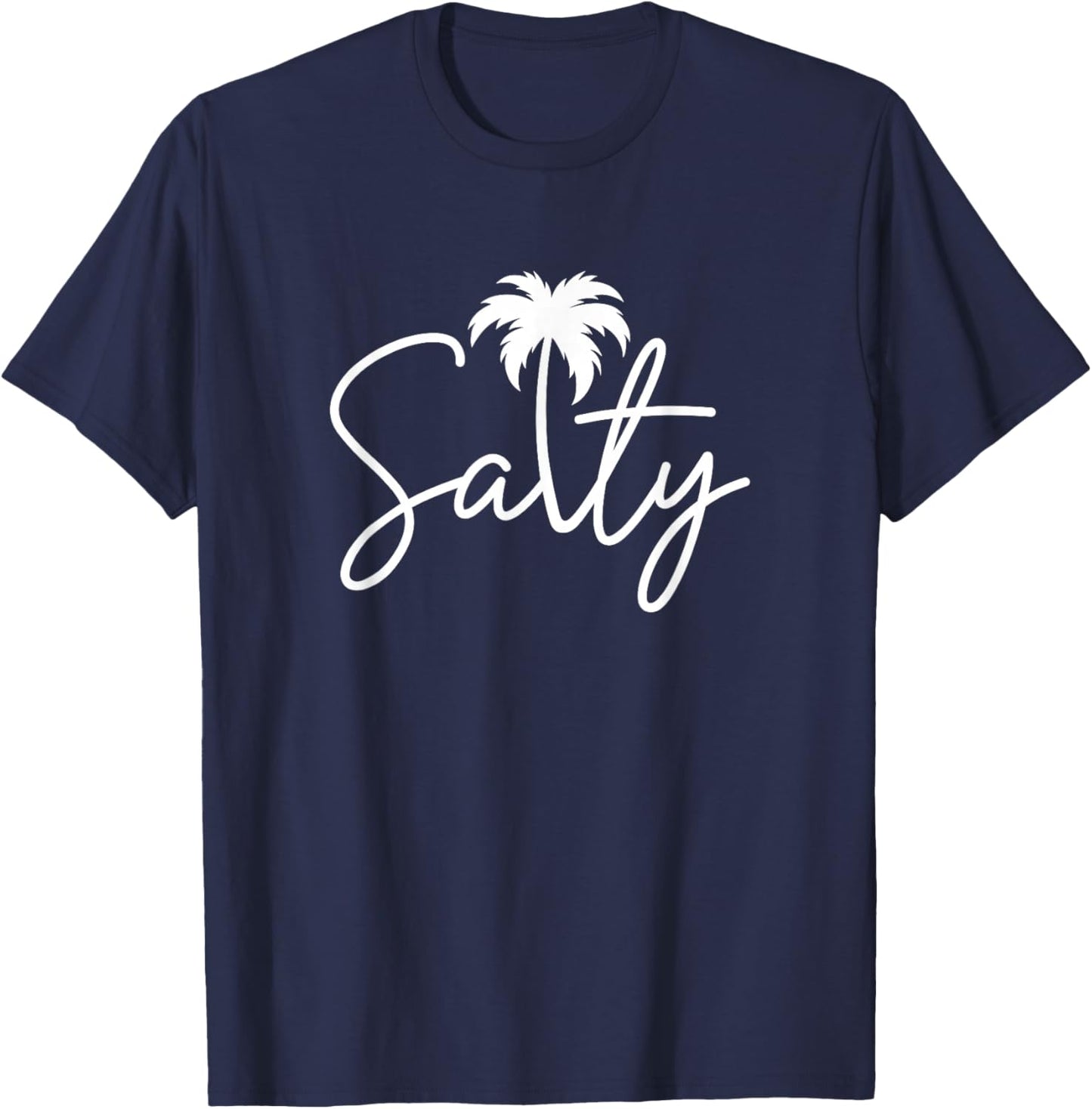 Salty Handwritten Palm Tree Coastal Beach Vibe Men Women T-Shirt - T-Shirt | Navy