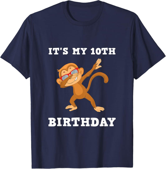 Kids 10 Years Boy Girl Monkey Party It's My 10th Birthday T-Shirt - T-Shirt | Navy