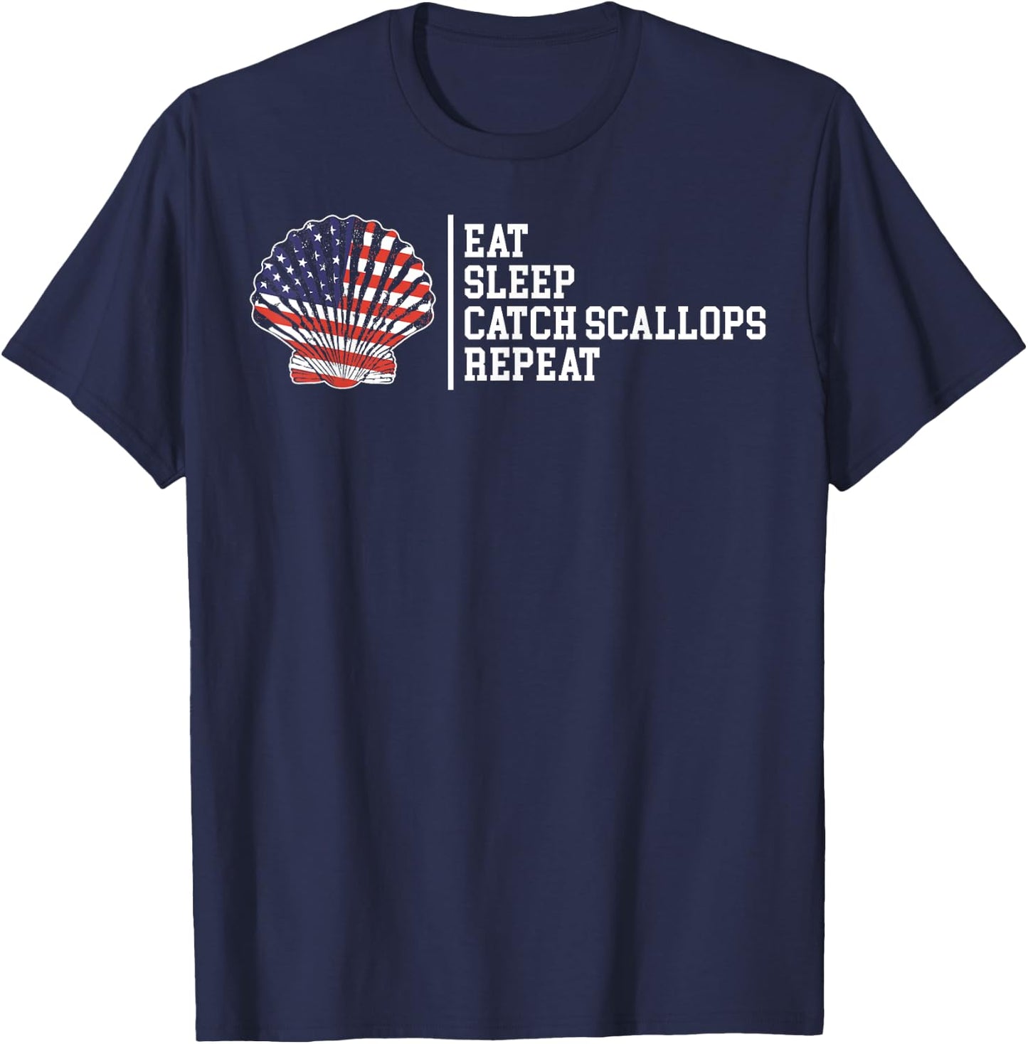 Eat Sleep Repeat American Flag Scallop Hunting Scalloping Women Kids Men T-Shirt - T-Shirt | Navy