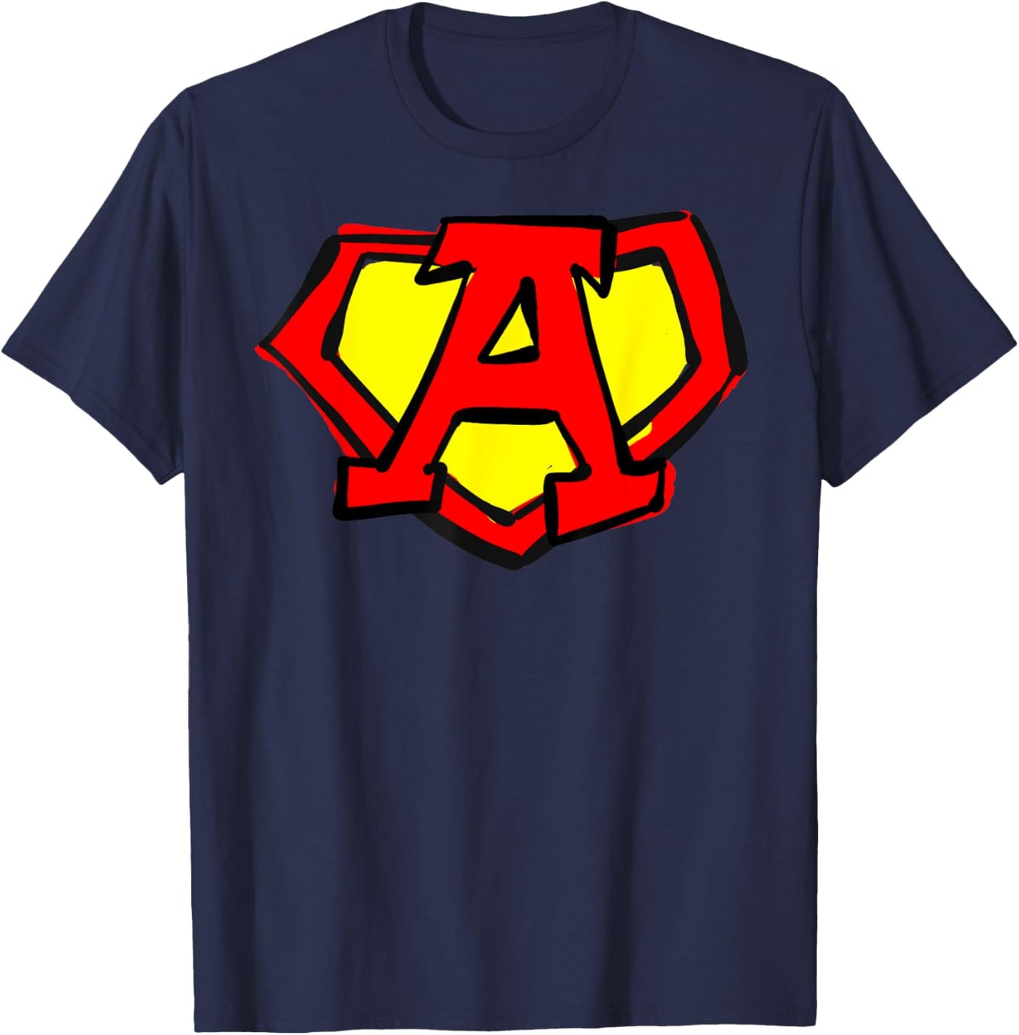 Superhero Letter on Chest A cute cartoon version T-Shirt - T-Shirt | Navy