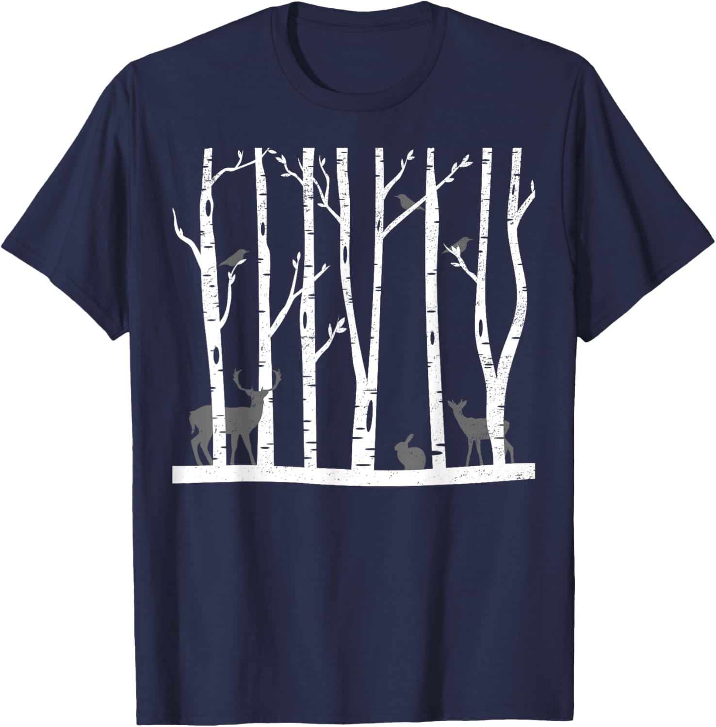 Snowy forest Paining Winter Trees Deer Nice Art Drawing T-Shirt - T-Shirt | Navy