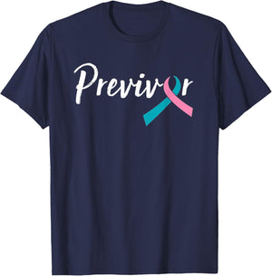 Script Previvor With Pink & Teal Ribbon T-Shirt - T-Shirt | Navy