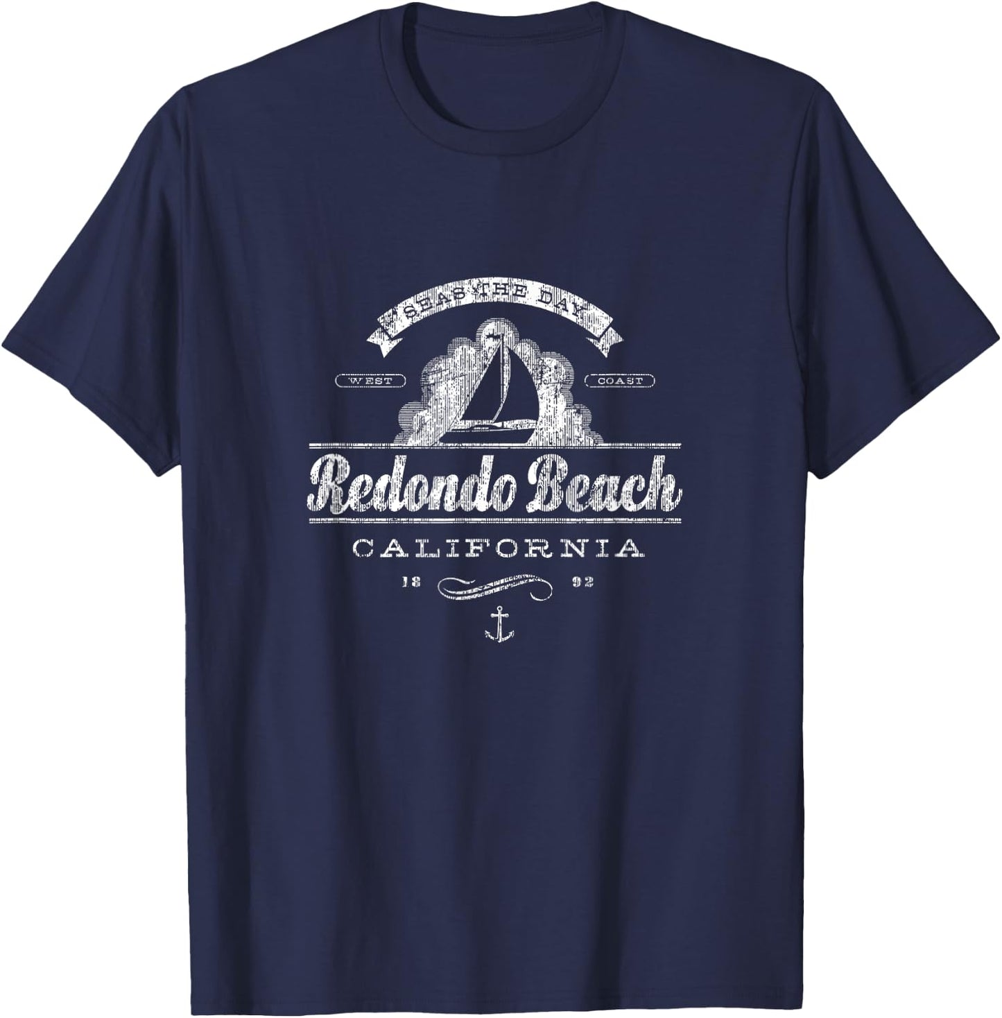 Redondo Beach CA Sailboat Vintage Nautical T-Shirt - T-Shirt | Navy