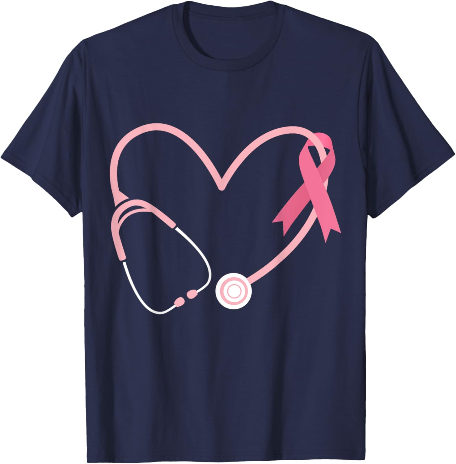 Doctor Nurse Heart Love Pink Ribbon Cute Breast Cancer Gifts T-Shirt - T-Shirt | Navy