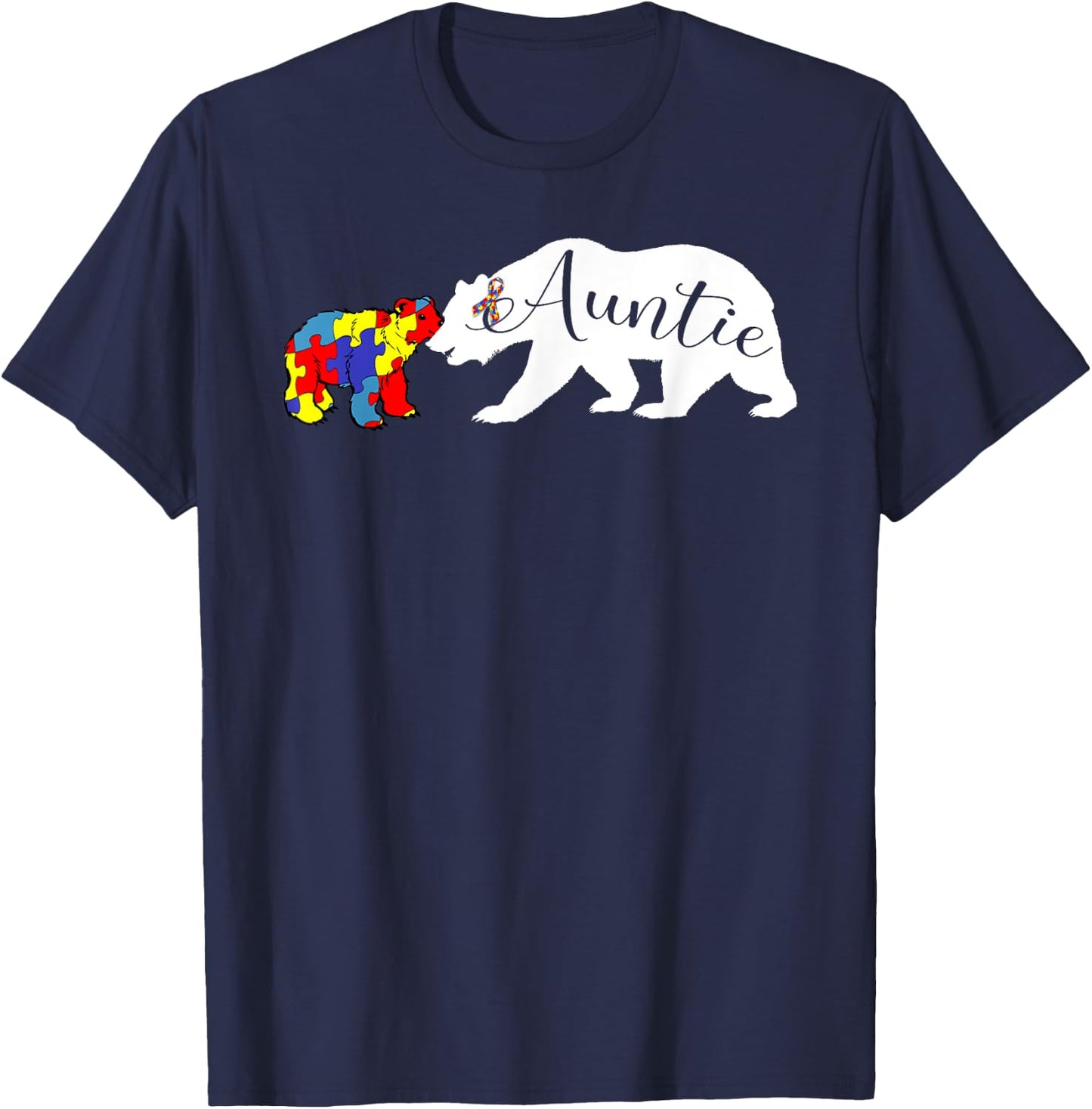 Auntie Bear Autism Awareness Aunt Women Gift T-Shirt - T-Shirt | Navy
