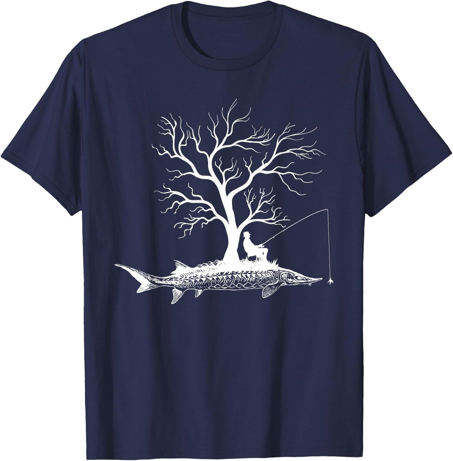 Graphic Tree Fishing Rod - Fish Sturgeon Fish T-Shirt - T-Shirt | Navy