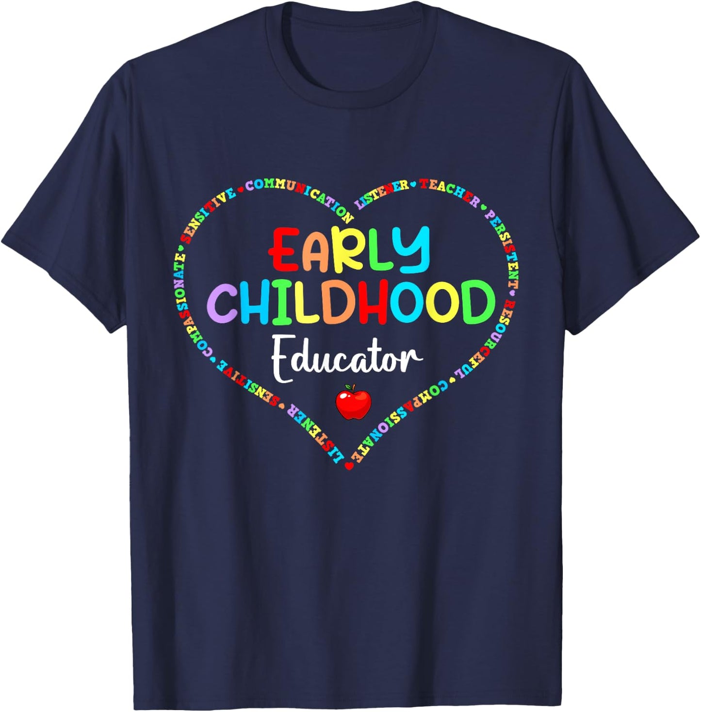 Early Childhood Educator Gift Men -Kids Black Cotton 60% Polyester 40% Short Sleeve Modern Cute T-Shirt - T-Shirt | Navy