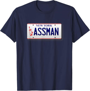 Assman New York License Plate Funny T-Shirt - T-Shirt | Navy