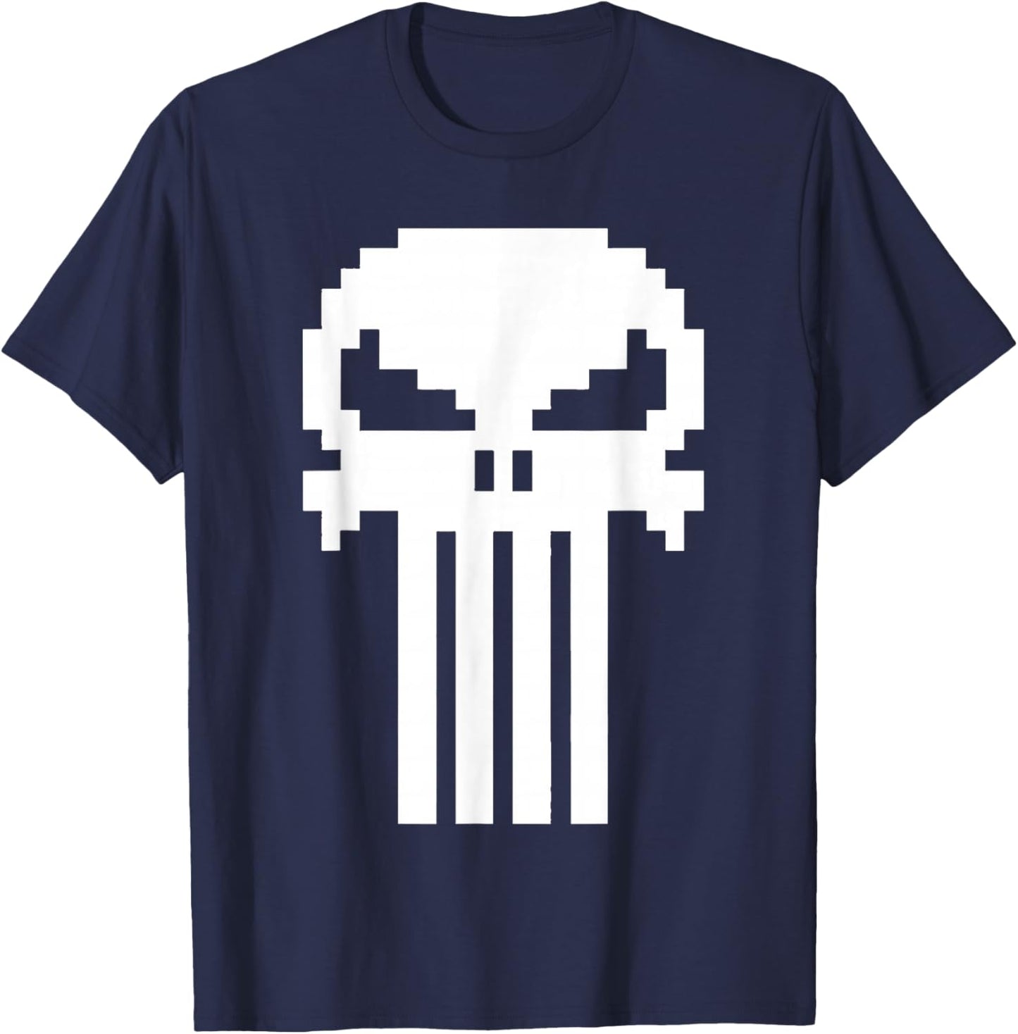 Marvel Punisher Pixelated Skull Vintage Chest Logo T-Shirt - T-Shirt | Navy
