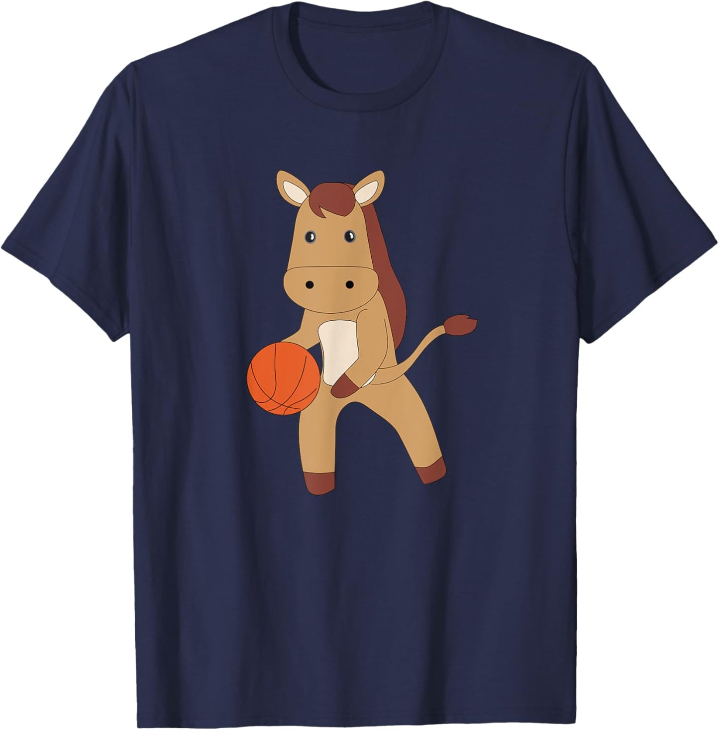 Horse Playing Basketball Cute Pony Basketball Player T-Shirt - T-Shirt | Navy