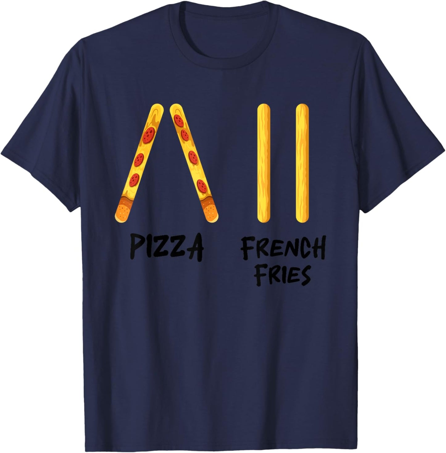 Funny Pizza French Fries Ski Instructor Skiing Snack Lovers T-Shirt - T-Shirt | Navy