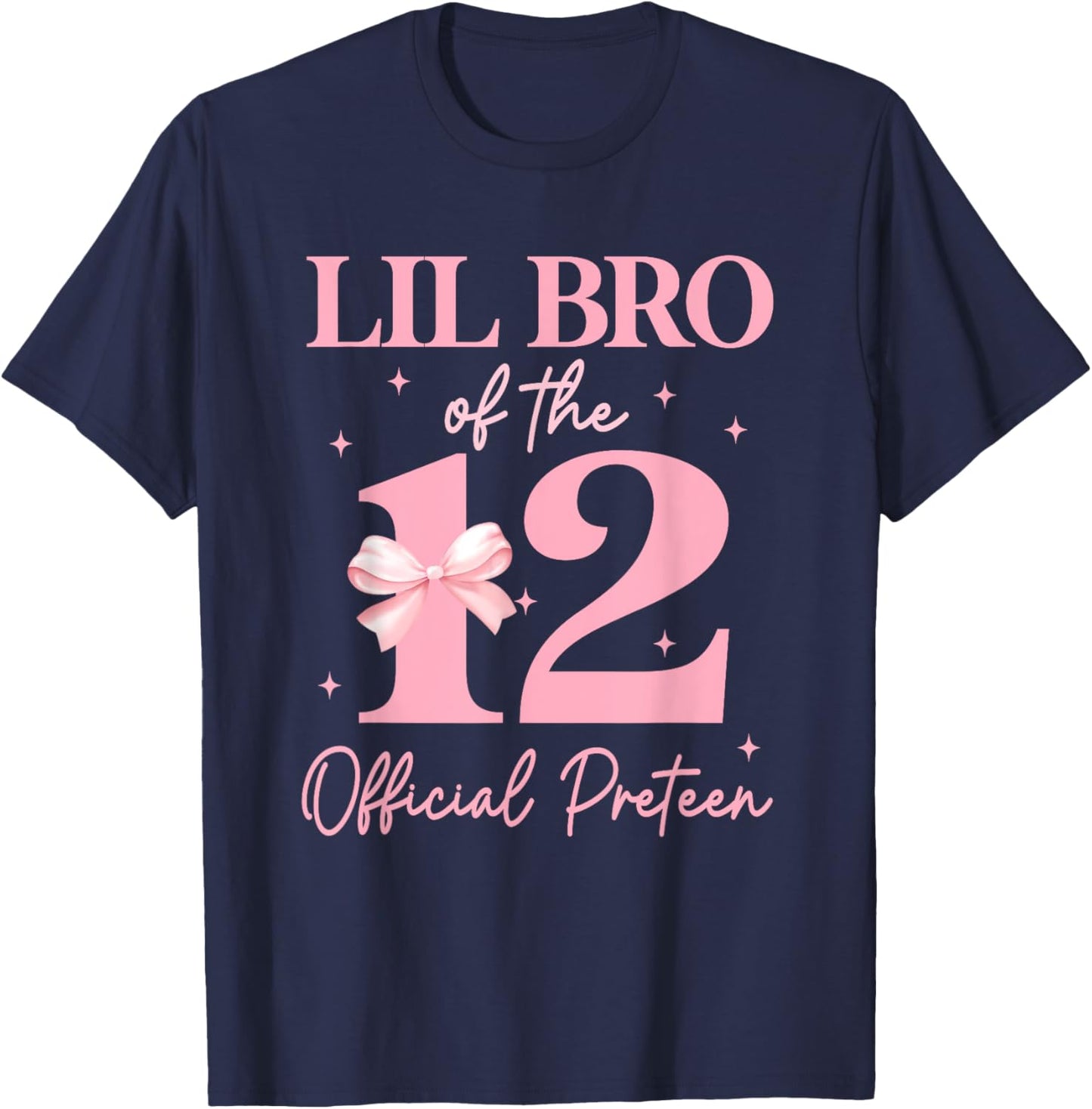 Lil Bro of the 12 Official Pre-Teen Birthday Girl 12th Bow T-Shirt - T-Shirt | Navy