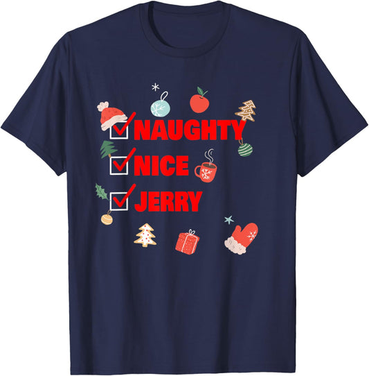 Naughty Nice Jerry Funny Christmas Jerry Name T-Shirt - T-Shirt | Navy