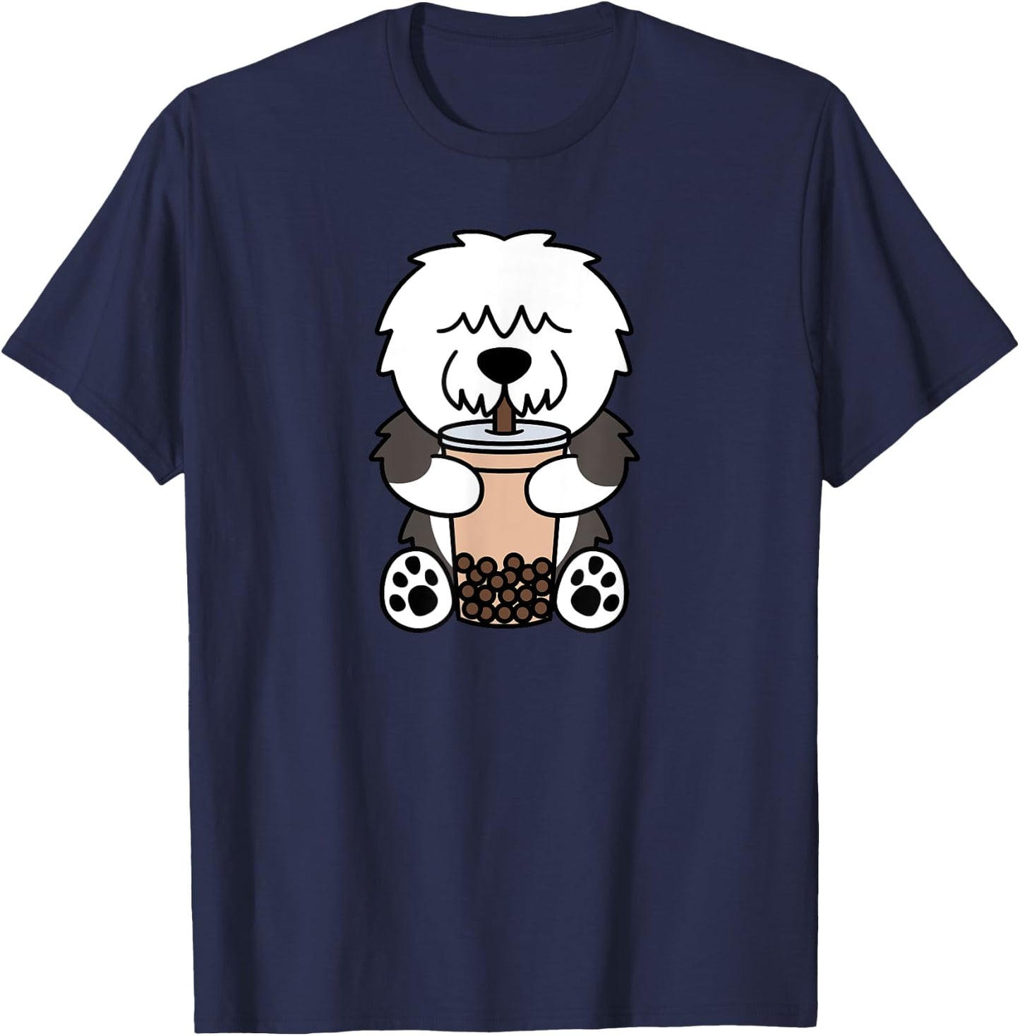 Boba Bubble Milk Tea Old English Sheepdog Dog T-Shirt - T-Shirt | Navy