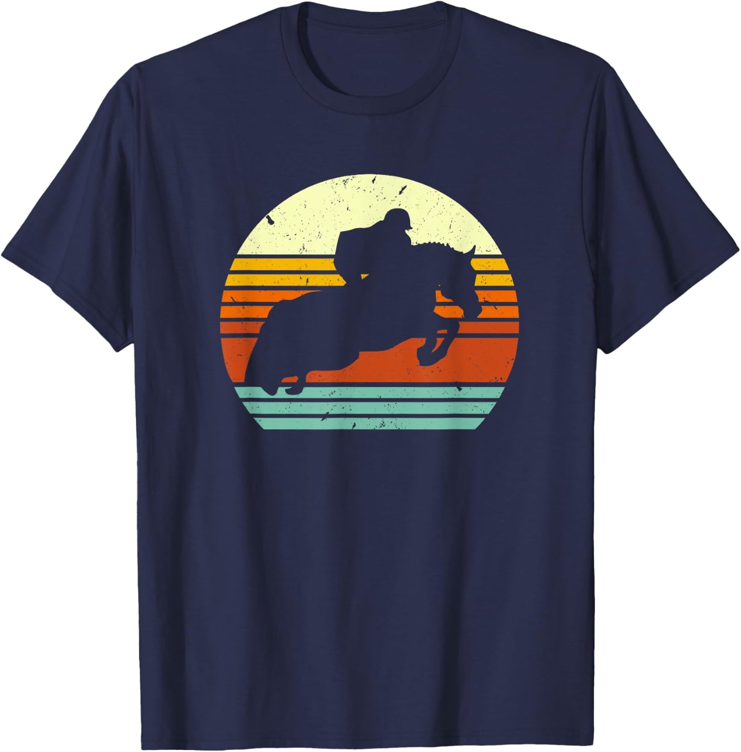 English Horse Show Jumping on Retro Sun Style T-Shirt - T-Shirt | Navy