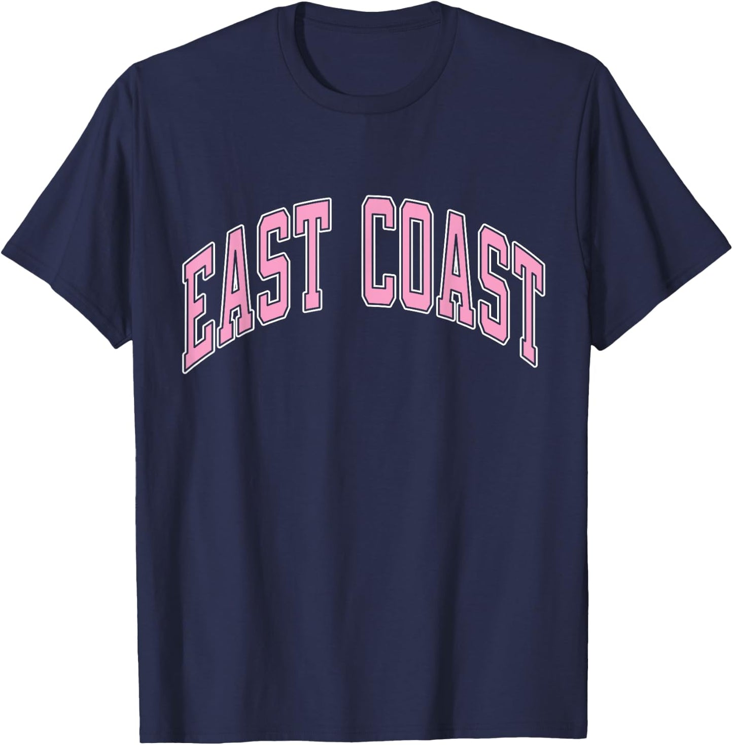 East Coast Varsity Style Pink Text T-Shirt - T-Shirt | Navy