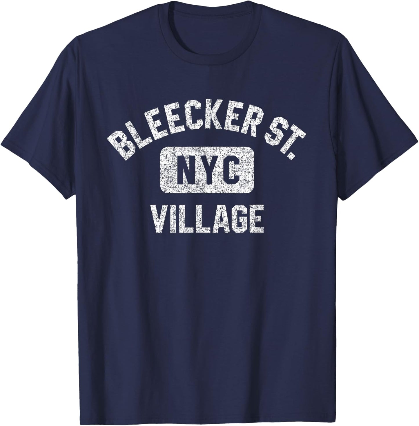Bleecker Street Village NYC Gym Style Distressed White Print T-Shirt - T-Shirt | Navy