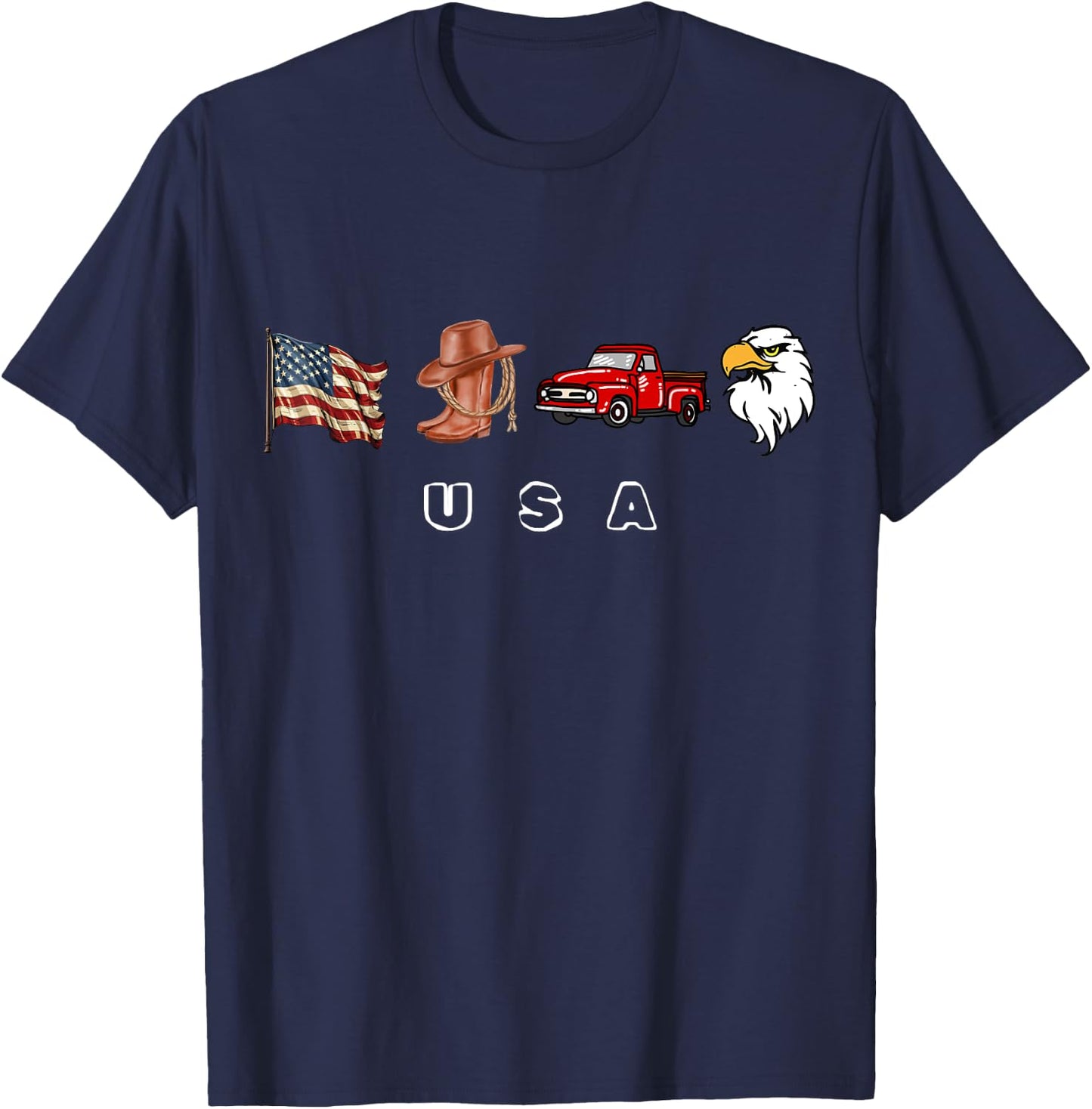 Cowboy Boots Hat Semi Trucks Driver Eagle American Flag T-Shirt - T-Shirt | Navy