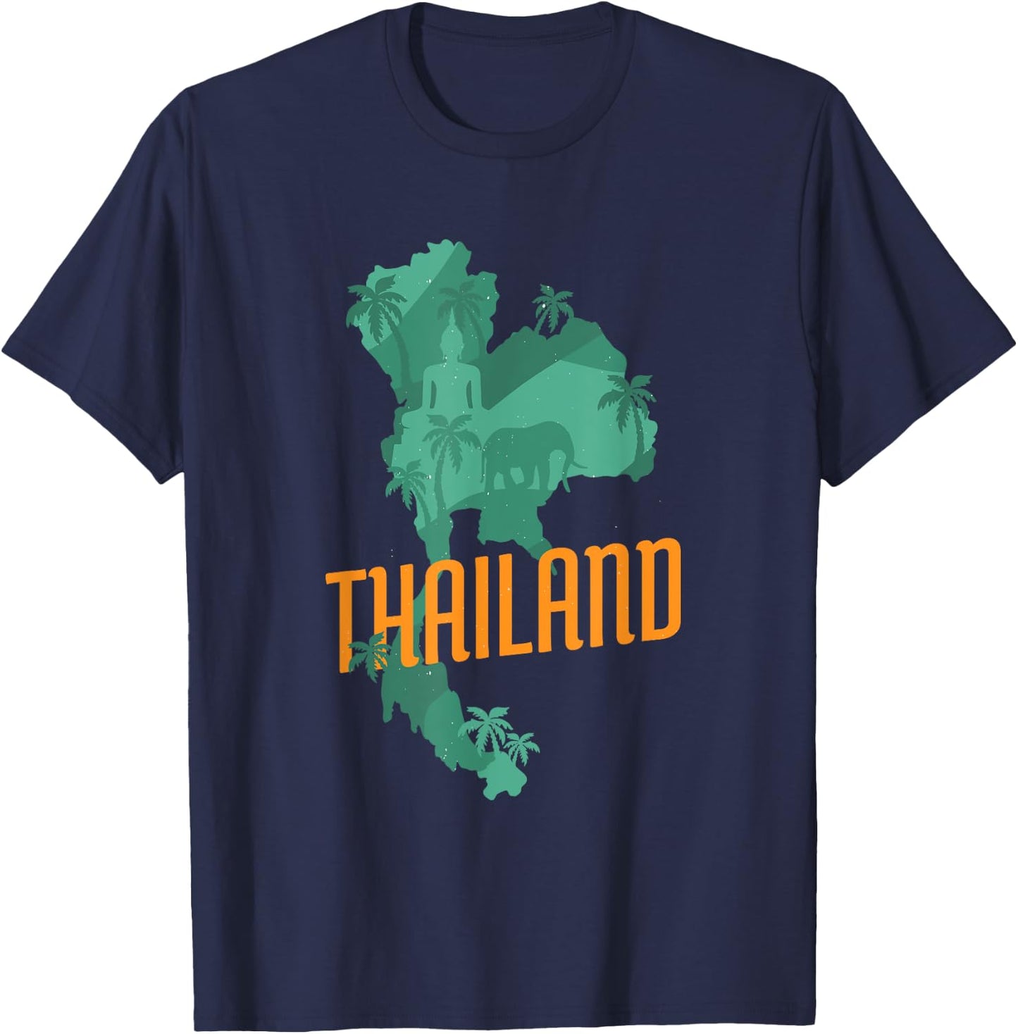 Patriotic Thai National Thailand Map Buddha Statue Elephant Women Kids Men T-Shirt - T-Shirt | Navy