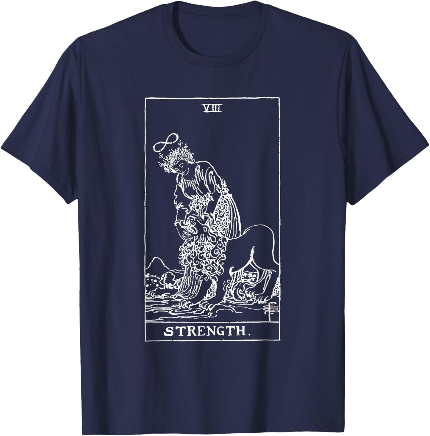 Strength Vintage Tarot Card - Cartomancy & Divination Gift T-Shirt - T-Shirt | Navy