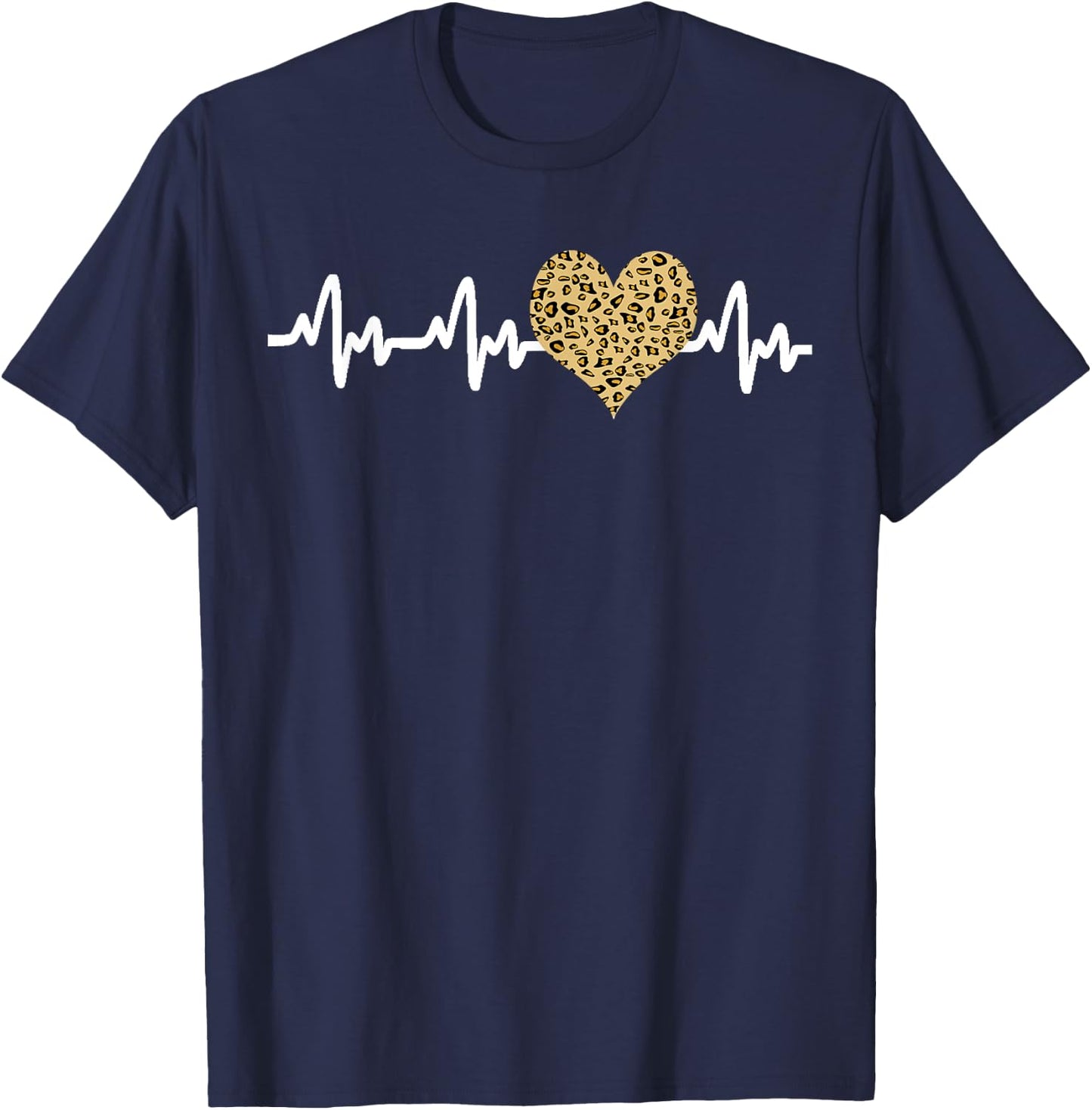 Cool Cheetah Leopard Print Heart Doctor Nurse Heartbeat EKG T-Shirt - T-Shirt | Navy