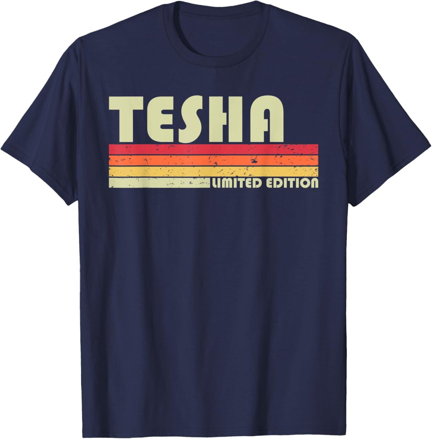 TESHA Name Personalized Retro Vintage 80s 90s Birthday T-Shirt - T-Shirt | Navy