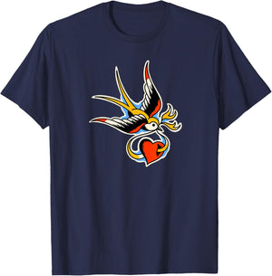 Traditional Swallow Tattoo T-Shirt - T-Shirt | Navy
