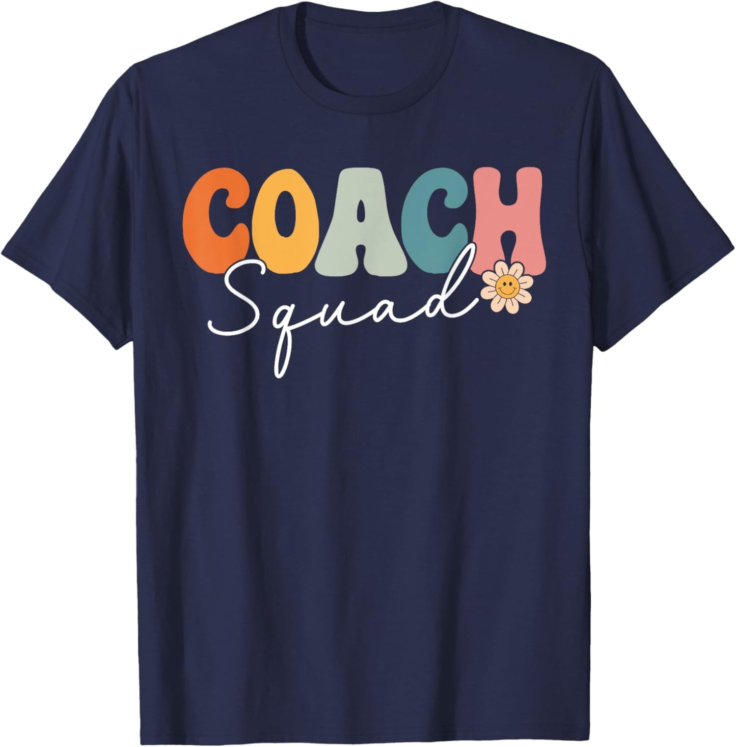 Coach Squad Team Retro Groovy Vintage First Day Of School T-Shirt - T-Shirt | Navy