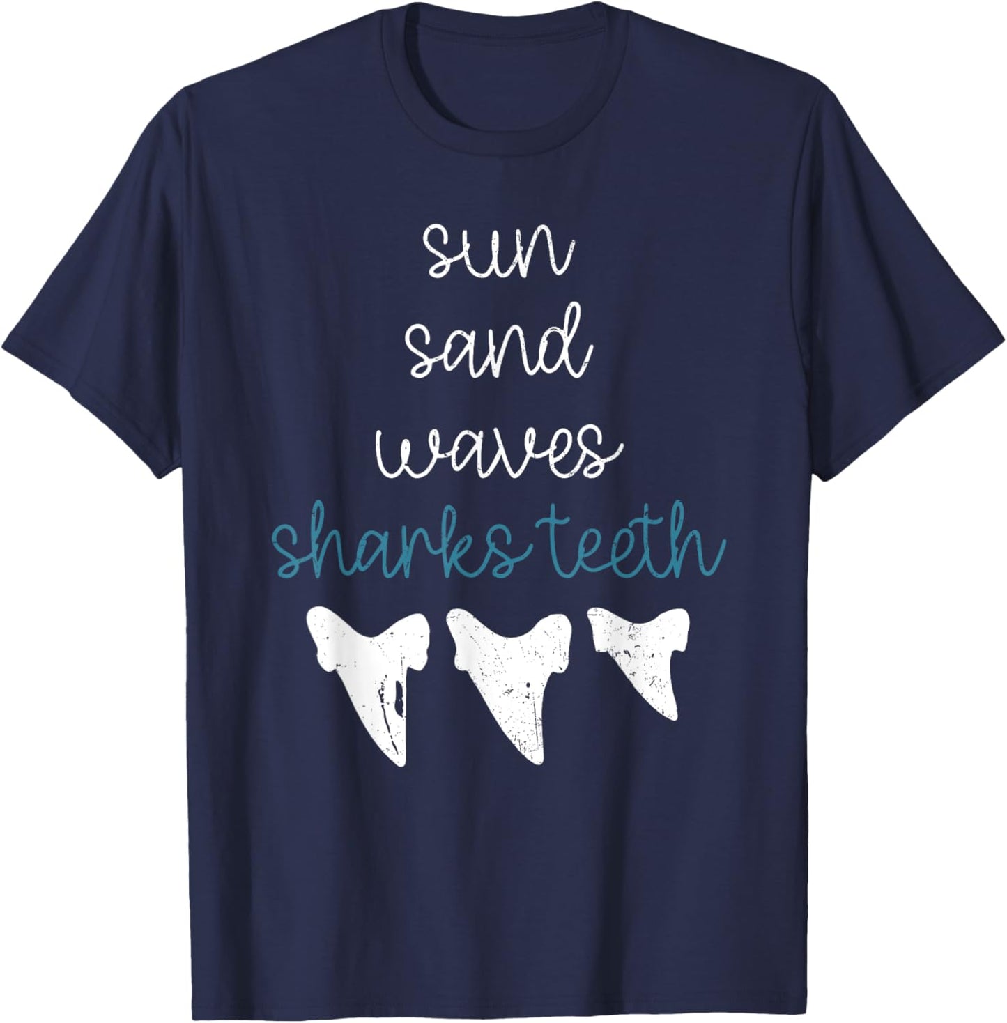 Sun Sand Waves Sharks Teeth Funny Shark Lover Grunge T-Shirt - T-Shirt | Navy