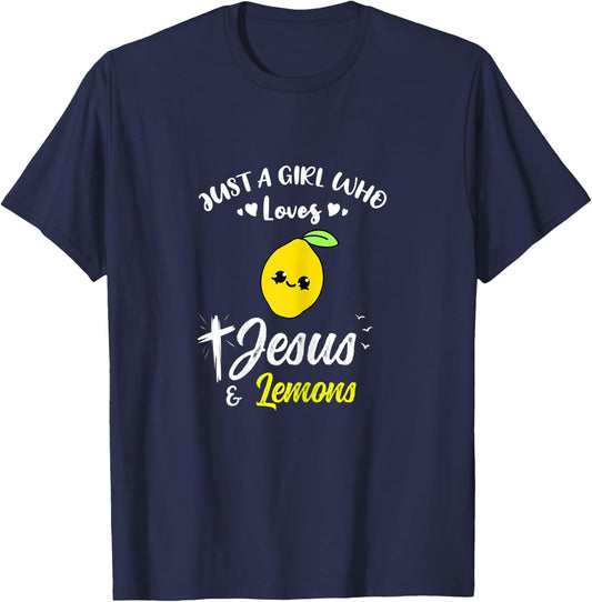 Just A Girl Who Loves Jesus And Lemons T-Shirt - T-Shirt | Navy