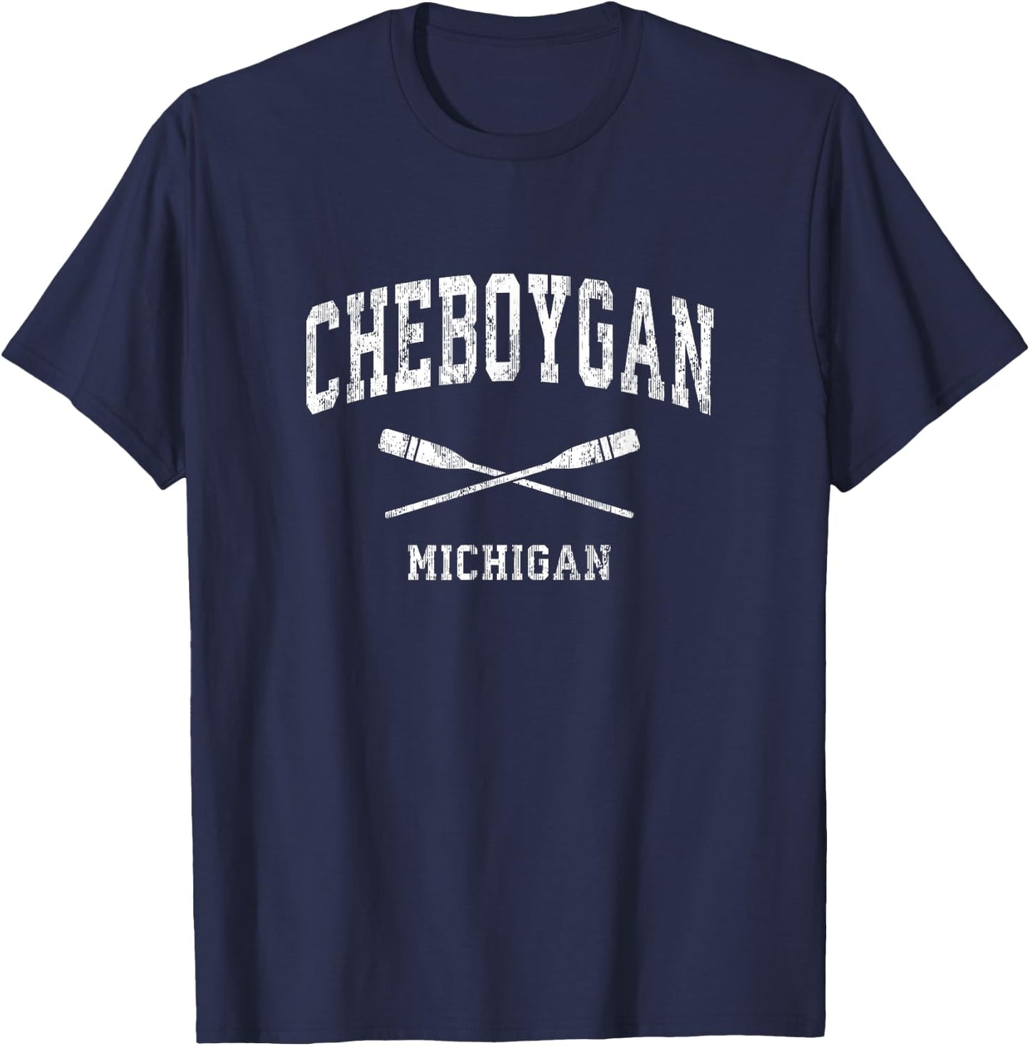 Cheboygan Michigan Vintage Nautical Paddles Sports Oars T-Shirt - T-Shirt | Navy