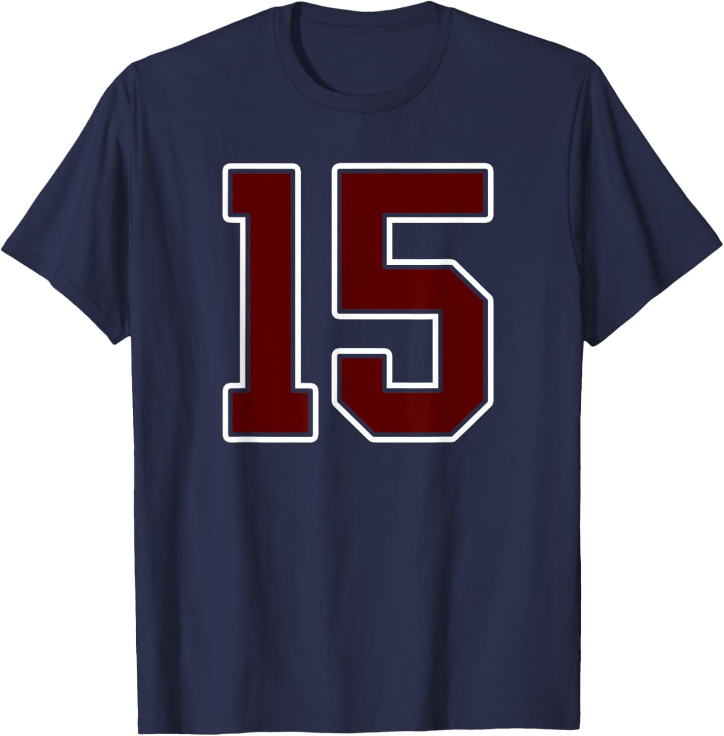 Maroon and White Number 15 Jersey Player Uniform #15 Fan T-Shirt - T-Shirt | Navy