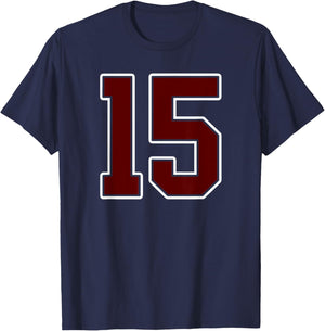Maroon and White Number 15 Jersey Player Uniform #15 Fan T-Shirt - T-Shirt | Navy