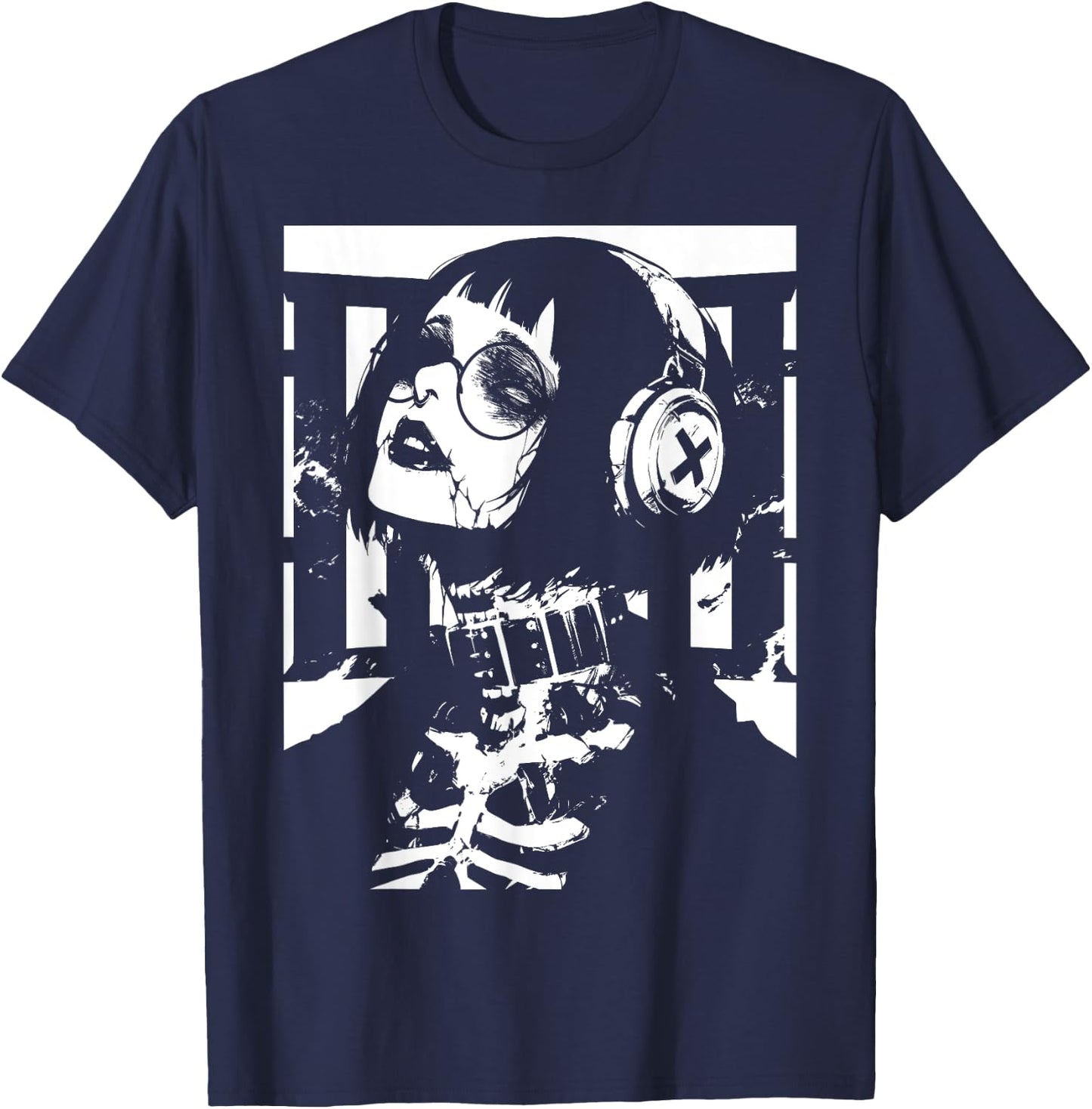 Horror Techwear Ghoul Girl Cybergoth Gothic Anime Manga T-Shirt - T-Shirt | Navy