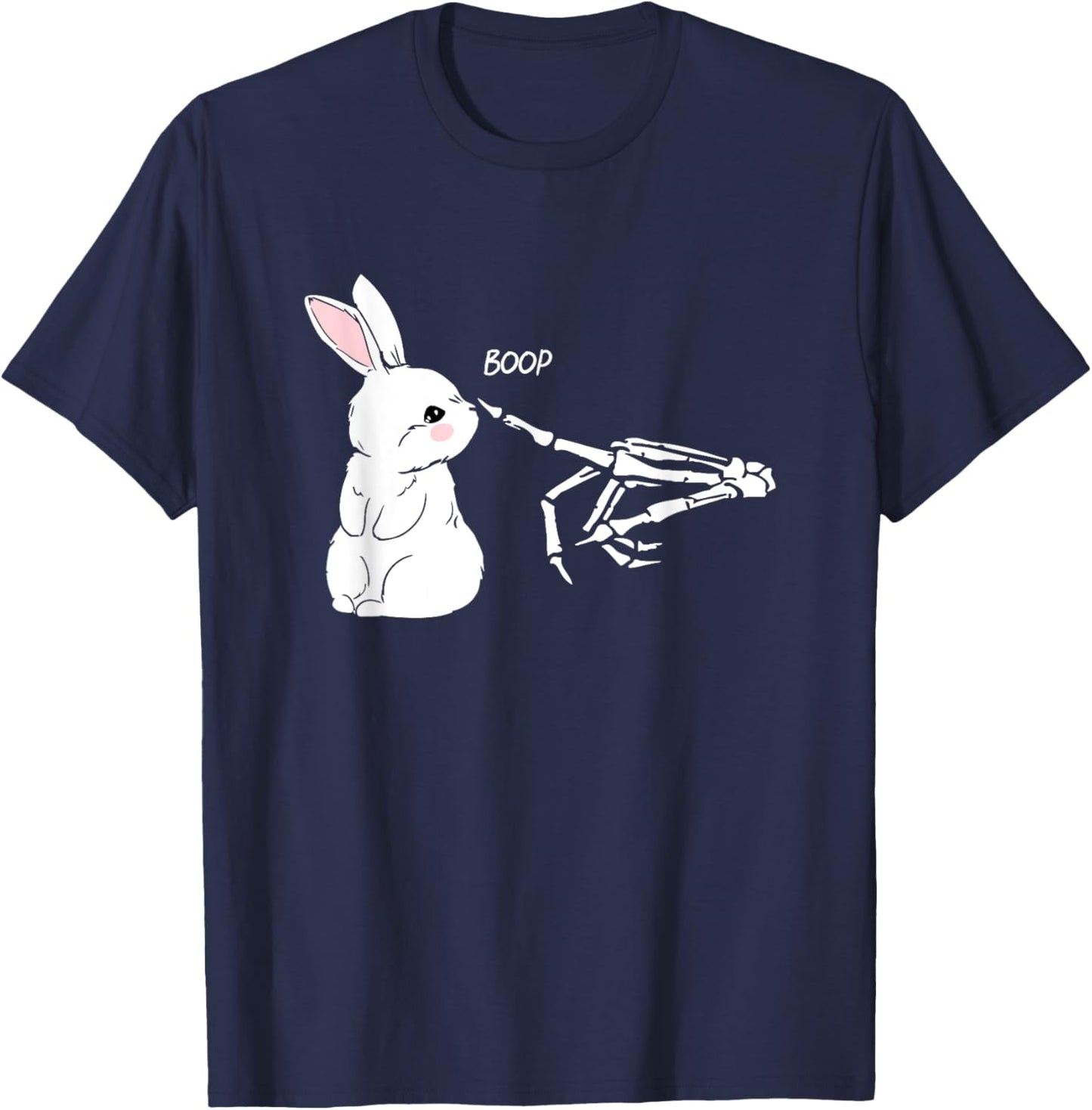 Skeleton Hand Boop Bunny Rabbit Funny Easter Day T-Shirt - T-Shirt | Navy