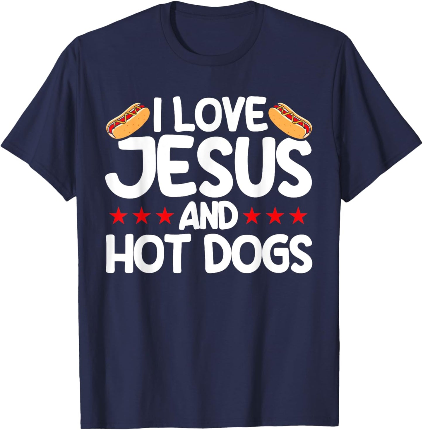Hot Dog Adult I Love Jesus And Hot Dogs T-Shirt - T-Shirt | Navy