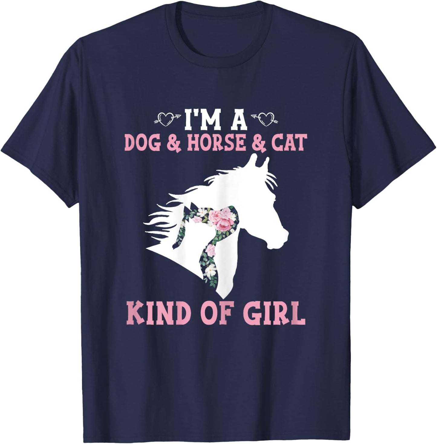 Dy Dog Horse Cat Floral Silhouette Animal Lover Girl Gift T-Shirt - T-Shirt | Navy